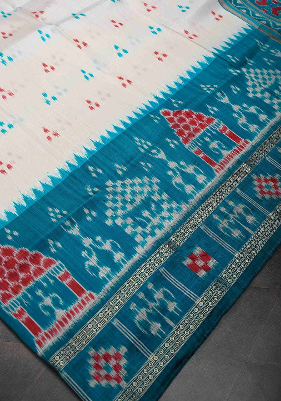 WhatsApp Image 2026-05-18 at 6.49.52 PM Elegant White & Teal Handwoven Ikat Saree – Traditional Ethnic Saree for Women - Image 1