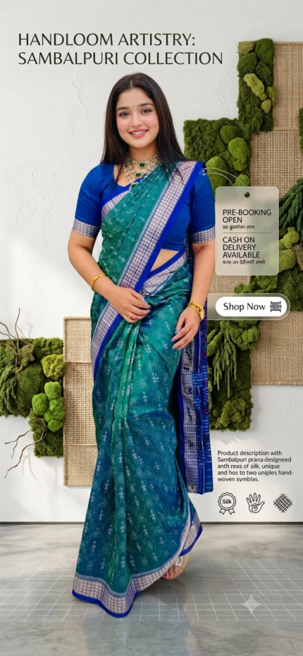 Handwoven Sambalpuri Ikkat Silk Saree for Festive & Wedding Wear