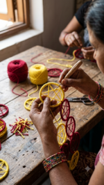 Handwoven Yellow-Red Pentagram Star Wall Hanging (Boho Aesthetic Decor) - Image 2