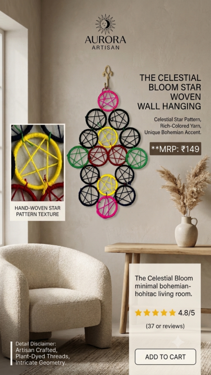 Celestial Bloom Woven Star Wall Hanging