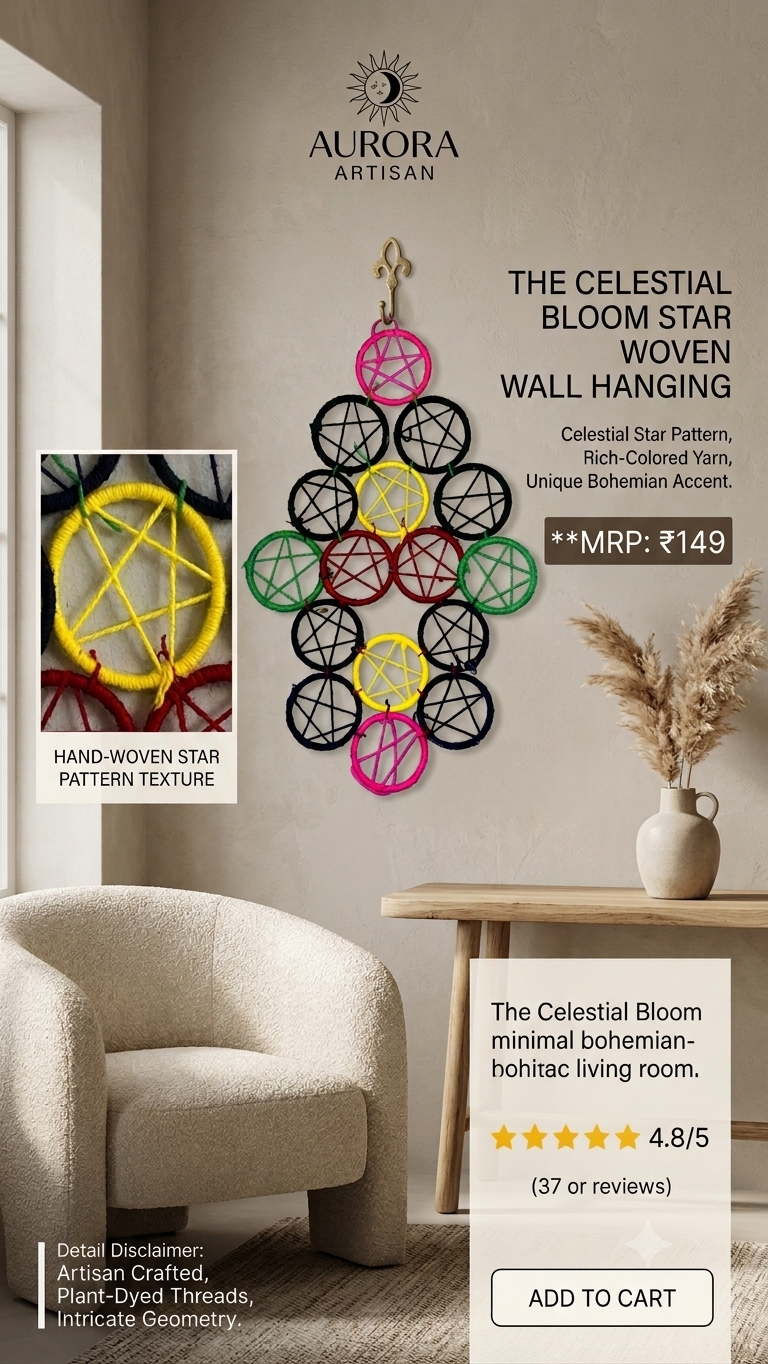 image5 Celestial Bloom Woven Star Wall Hanging - Image 1