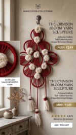 Handcrafted Crimson Bloom Yarn Wall Hanging