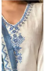 MM VENTURE Women Khadi Cotton Kurti Pant Attached Dupatta Set - Image 3