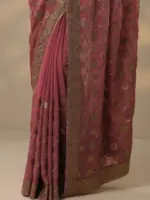 Pink & Blue - Embroidered Banarasi Silk Blend Saree With Unstitched Blouse Piece - Image 2