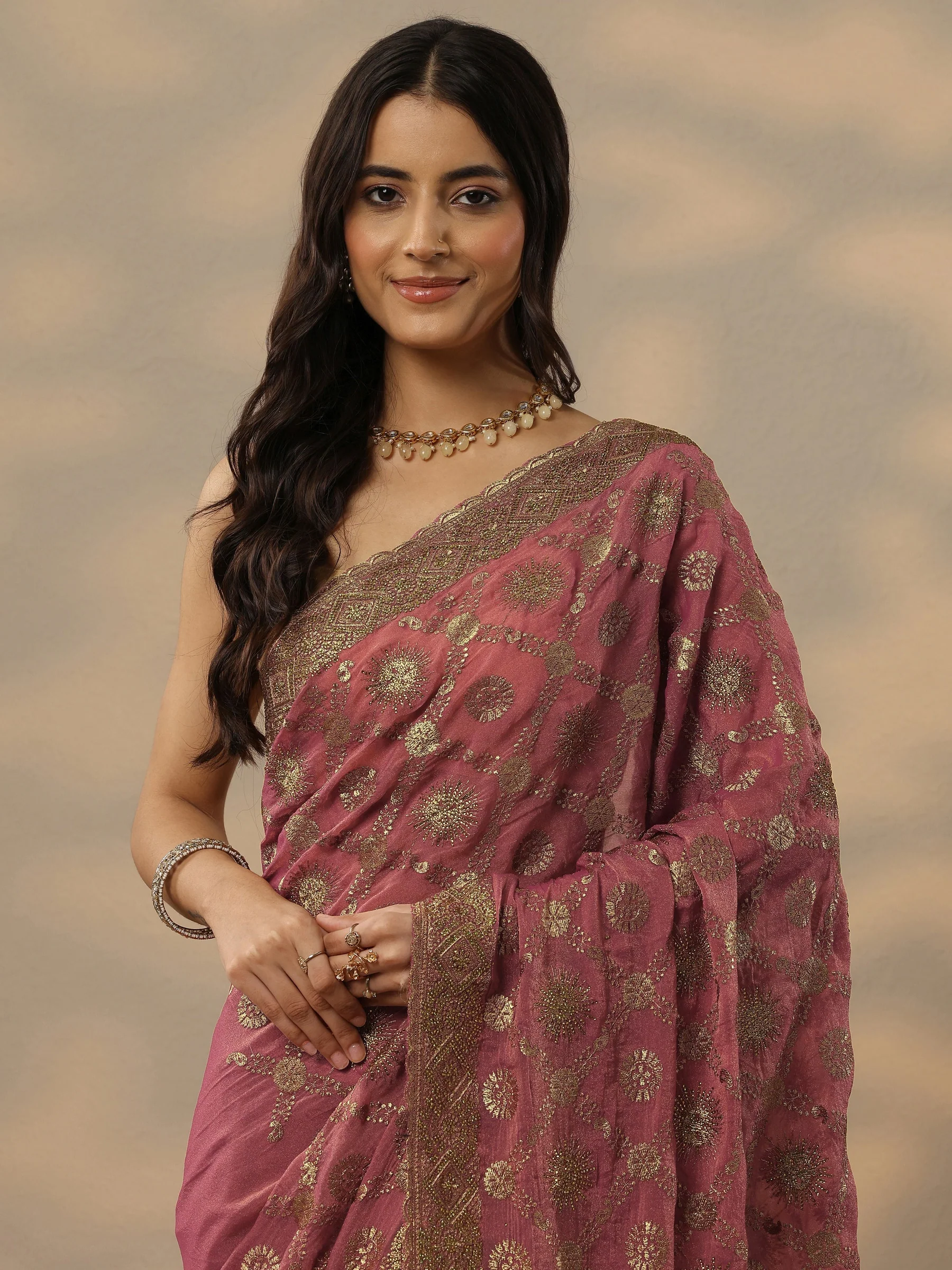 47961P_5_1e0c0de9-e434-4586-bf13-6418ca6bafbb Pink & Blue - Embroidered Banarasi Silk Blend Saree With Unstitched Blouse Piece - Image 1