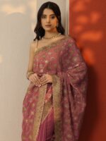 Pink & Blue - Embroidered Banarasi Silk Blend Saree With Unstitched Blouse Piece - Image 3