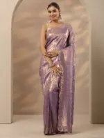 Lavender Woven Design Silk Blend Saree With Unstitched Blouse Piece - Image 5