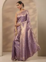 Lavender Woven Design Silk Blend Saree With Unstitched Blouse Piece - Image 3