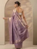 Lavender Woven Design Silk Blend Saree With Unstitched Blouse Piece - Image 2