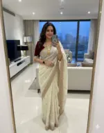 KRISHIWA Embroidered Bollywood Jimmy Jimmy, Tissue Saree