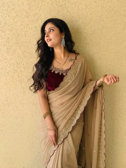 SimSim Trendz Embroidered Bollywood Chiffon Saree