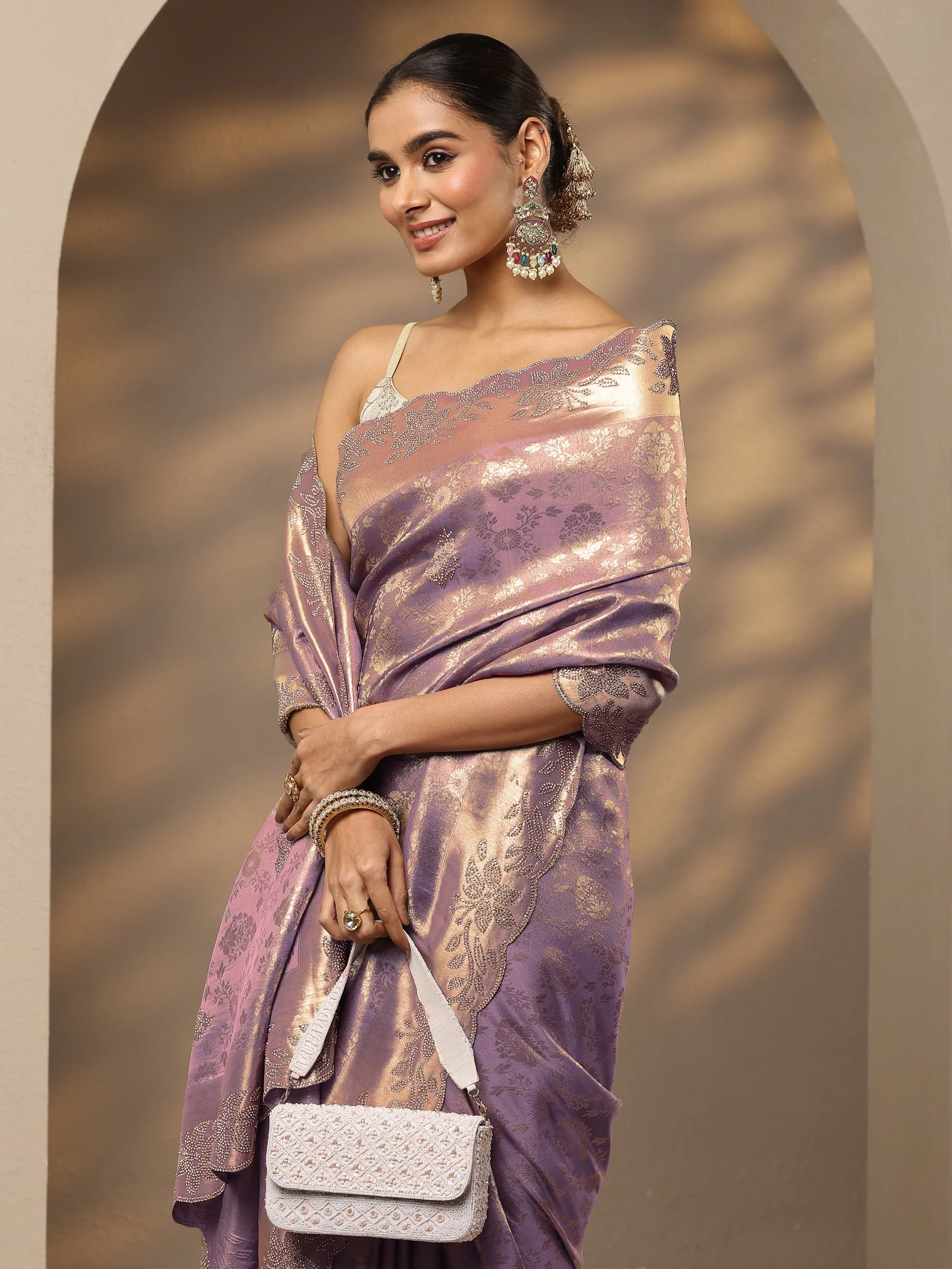 lavender-woven-design-silk-blend-saree-with-unstitched-blouse-piece-96629p Lavender Woven Design Silk Blend Saree With Unstitched Blouse Piece - Image 1