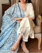 MM VENTURE Women Khadi Cotton Kurti Pant Attached Dupatta Set