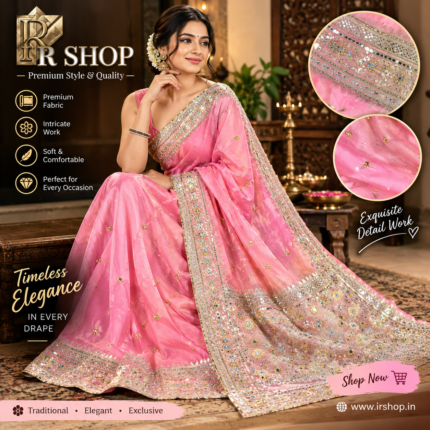 Banarasi Ghunghru and Mirror Work Kora Silk Saree